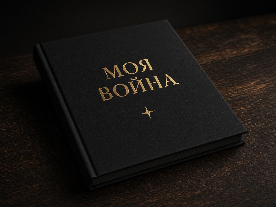 Закрытая чёрная фотокнига с золотым тиснением «Моя война»